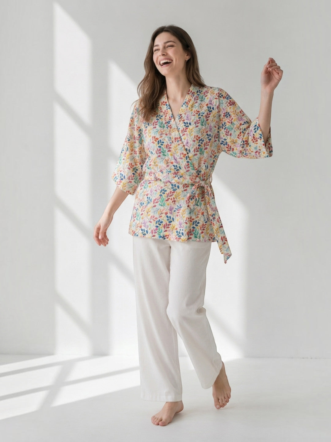 Multicolor Floral Print Nightwear Shrug