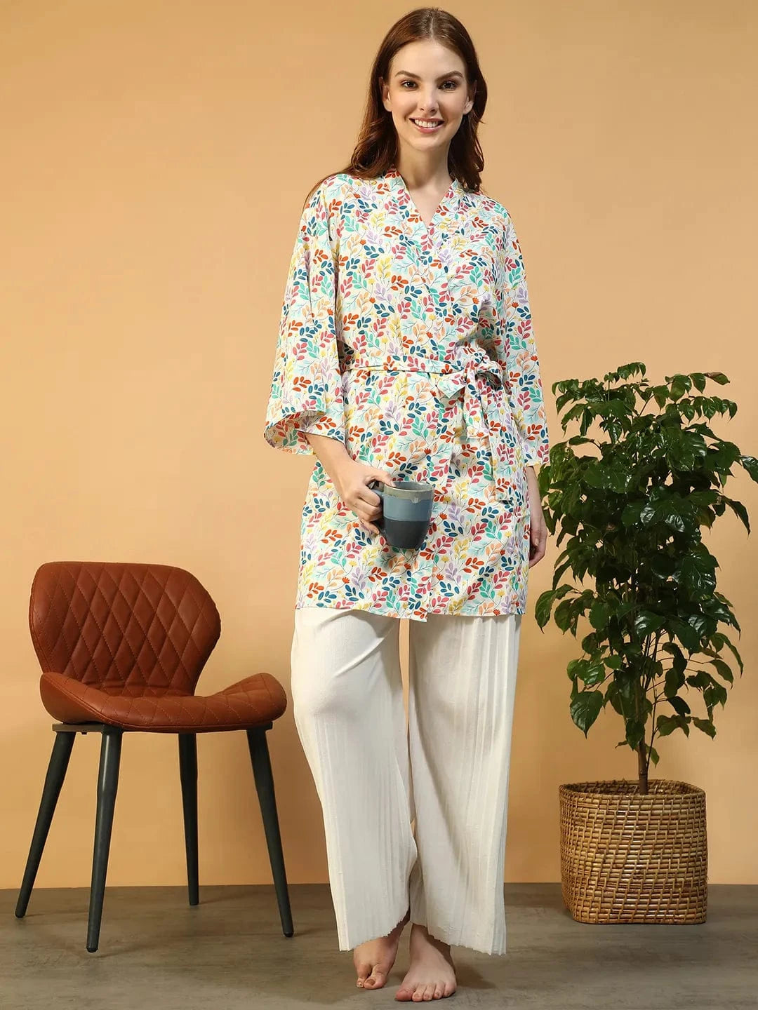 Multicolor Floral Print Nightwear Shrug