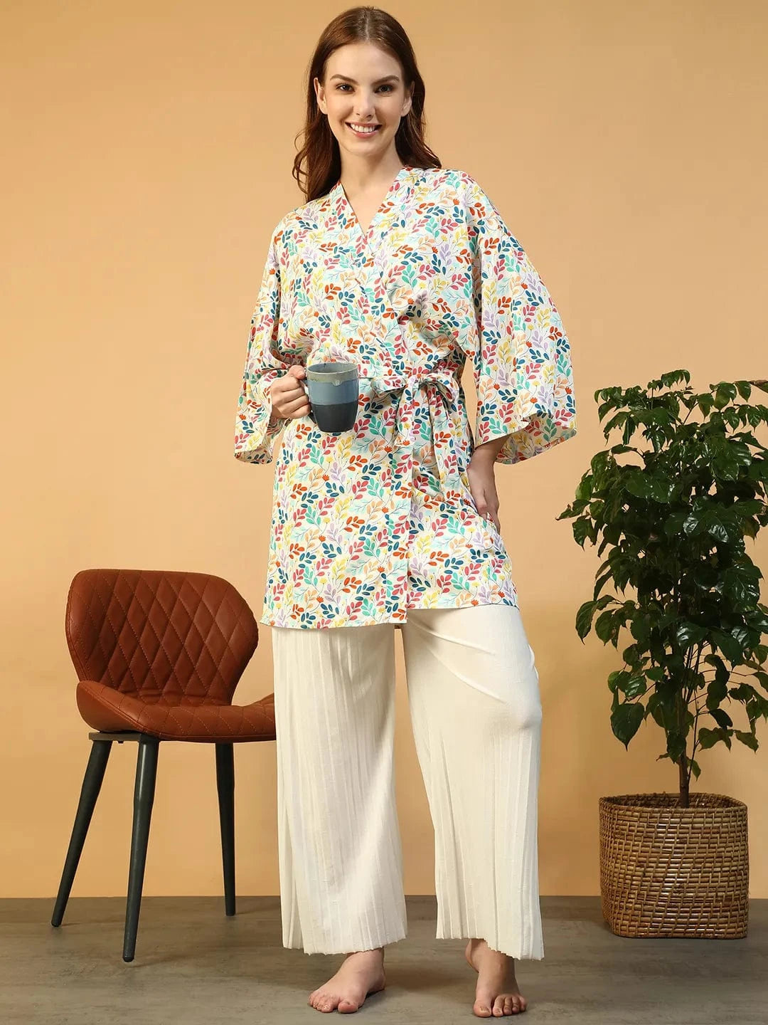Multicolor Floral Print Nightwear Shrug