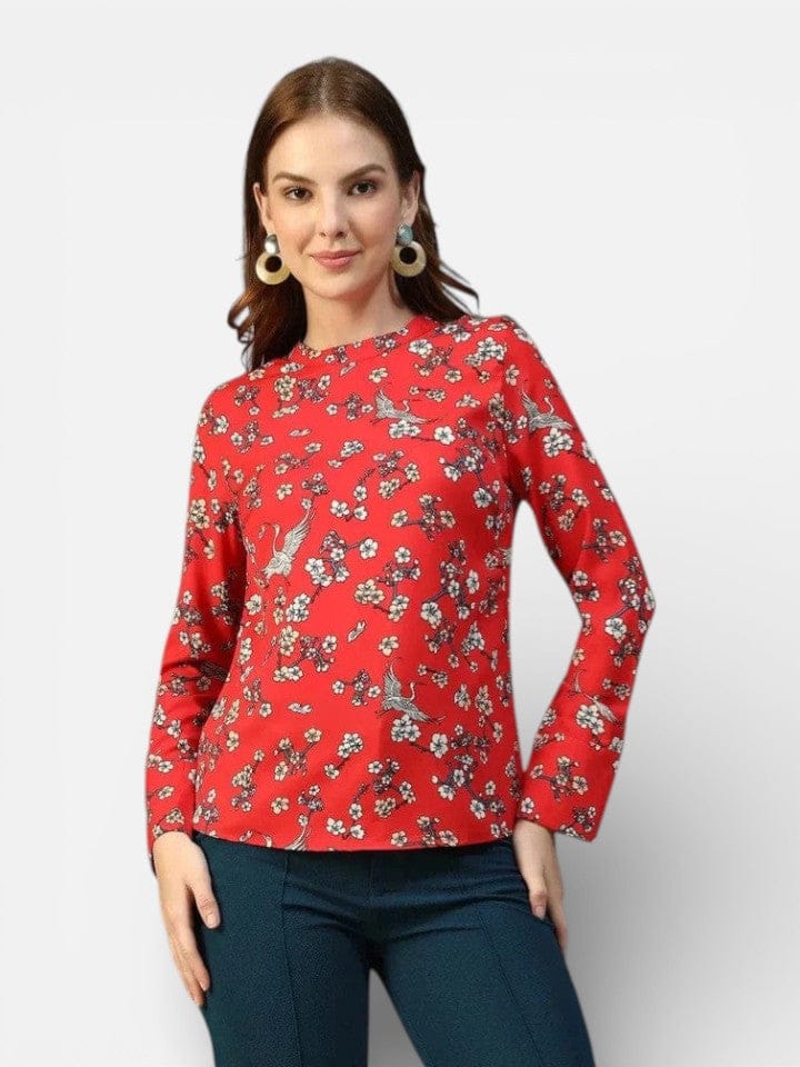 Red Floral Print Top