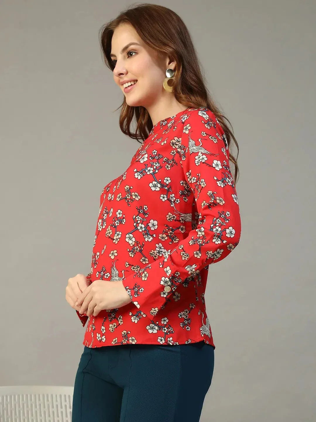 Red Floral Print Top