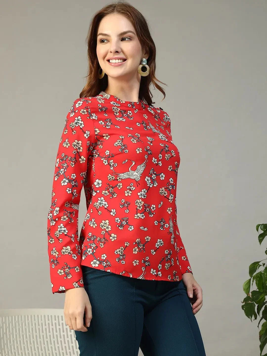 Red Floral Print Top