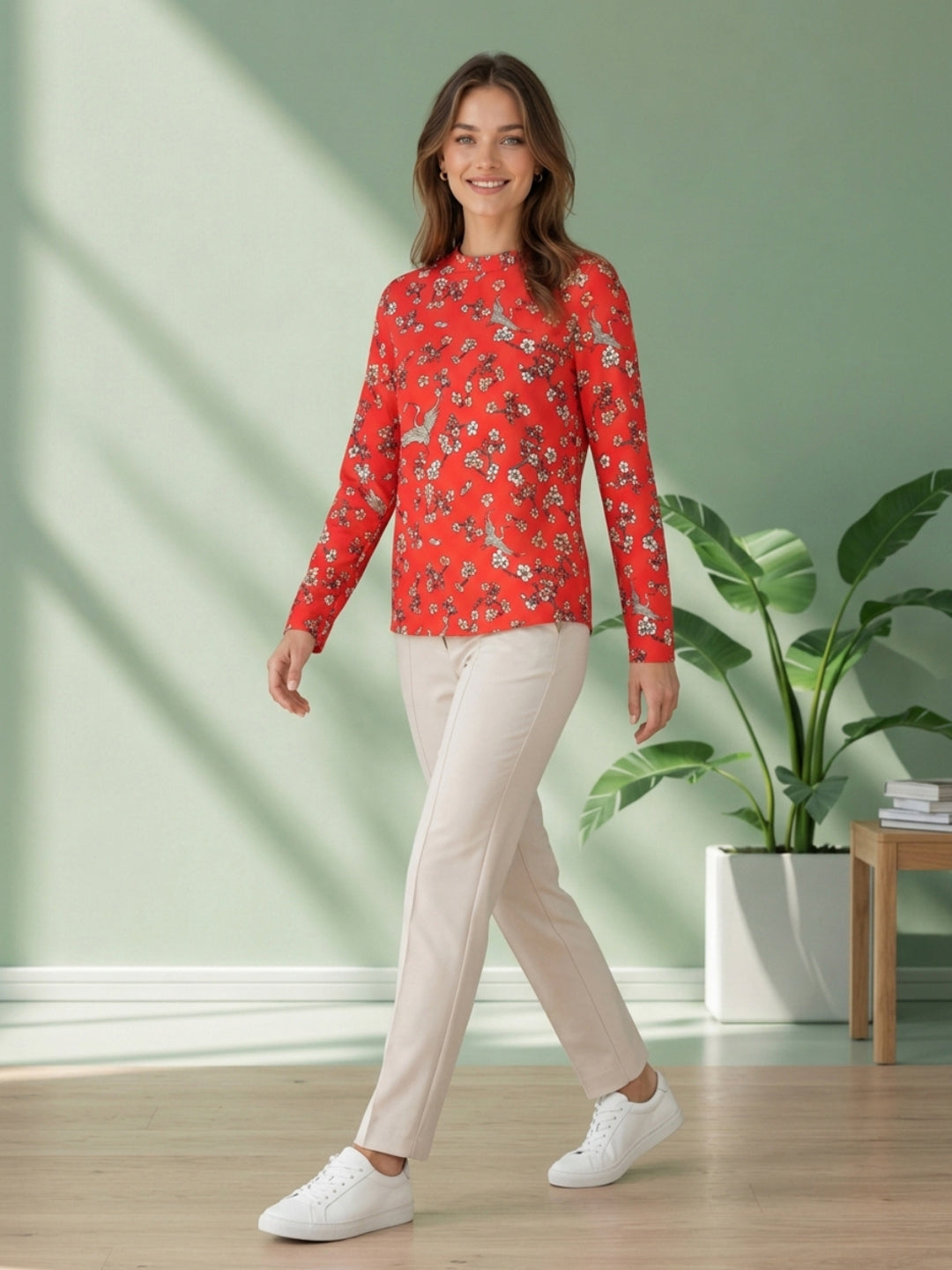 Red Floral Print Top
