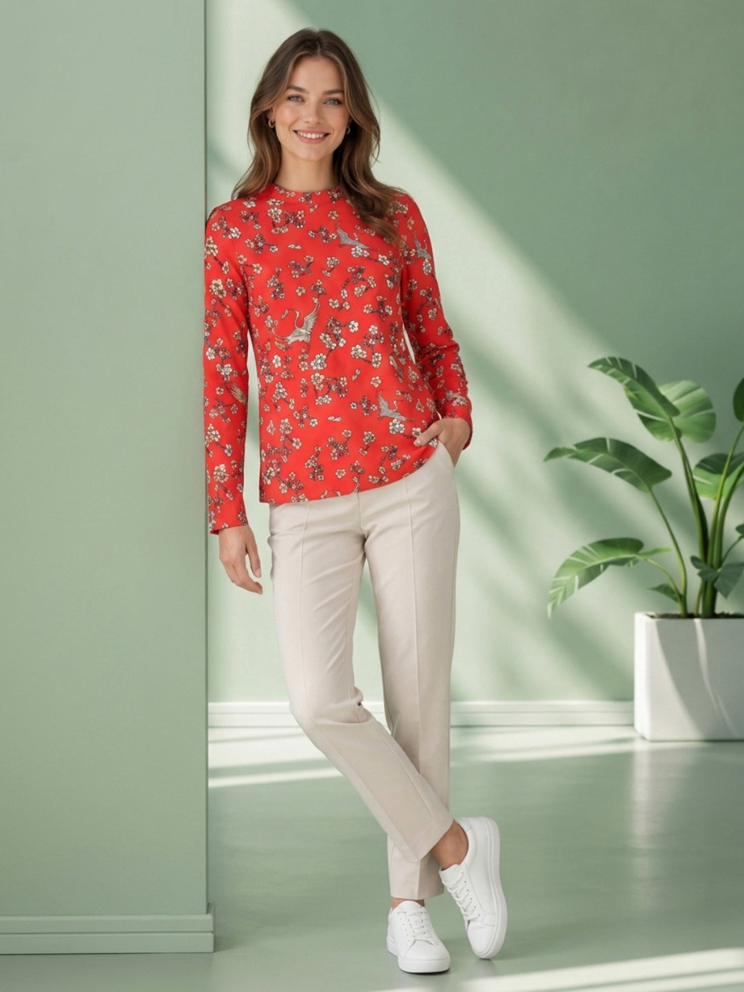 Red Floral Print Top