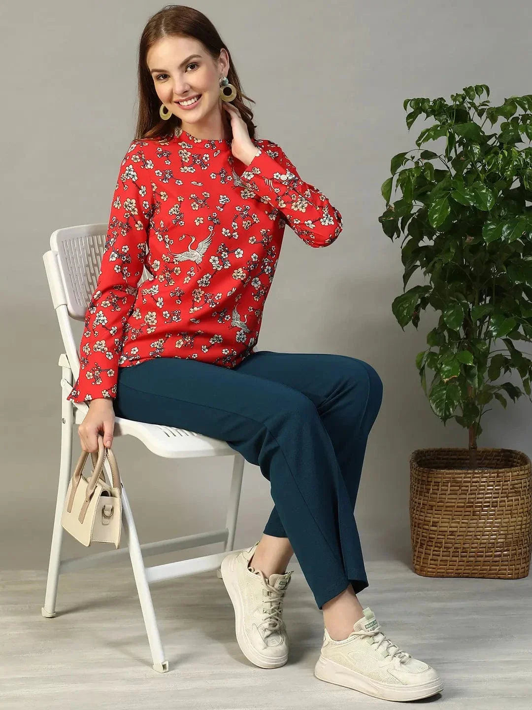 Red Floral Print Top