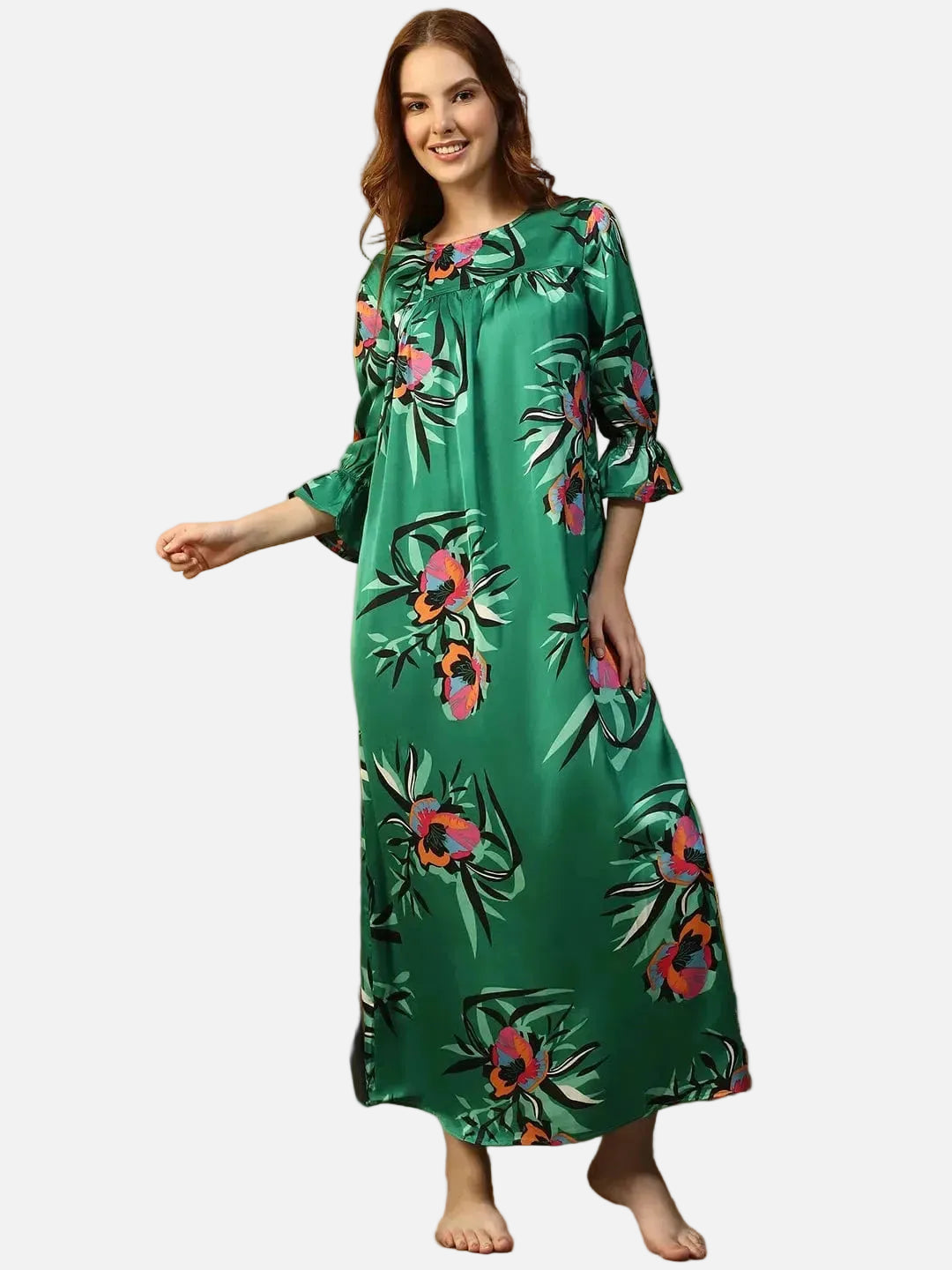 Green Floral Print Nightwear Dress