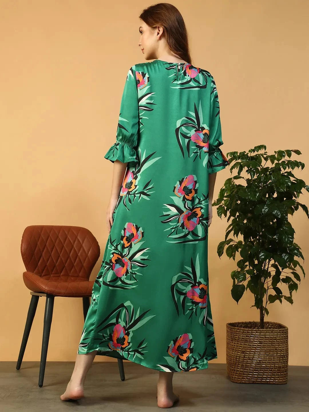 Green Floral Print Nightwear Dress