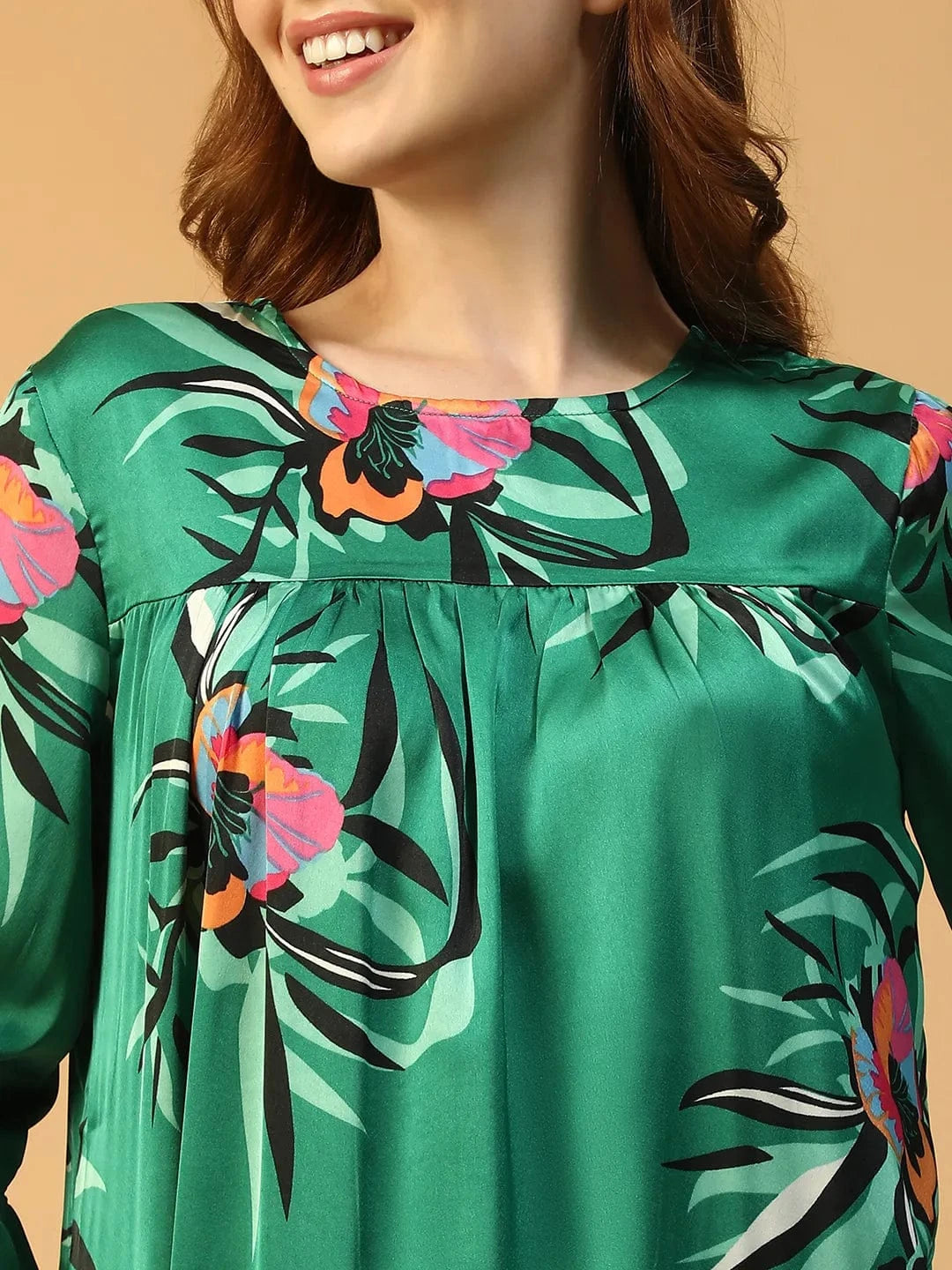 Green Floral Print Nightwear Dress