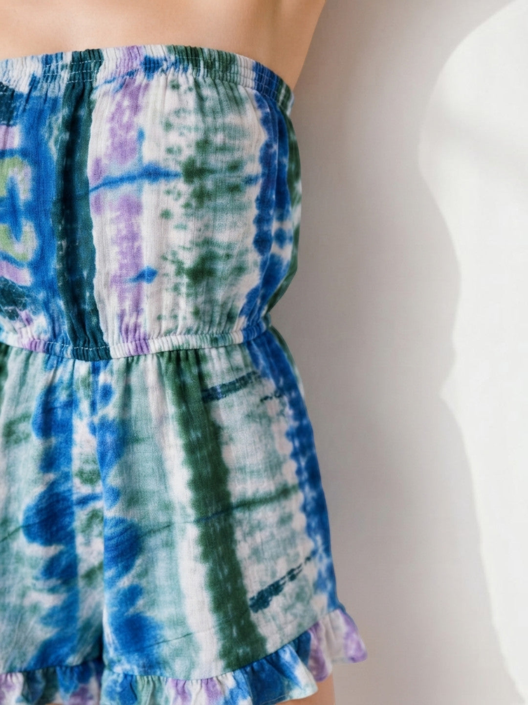 Blue Tie-Dye Print Beachwear Playsuit