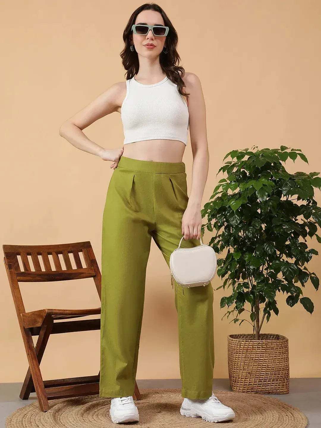 Green Cotton Linen Pant