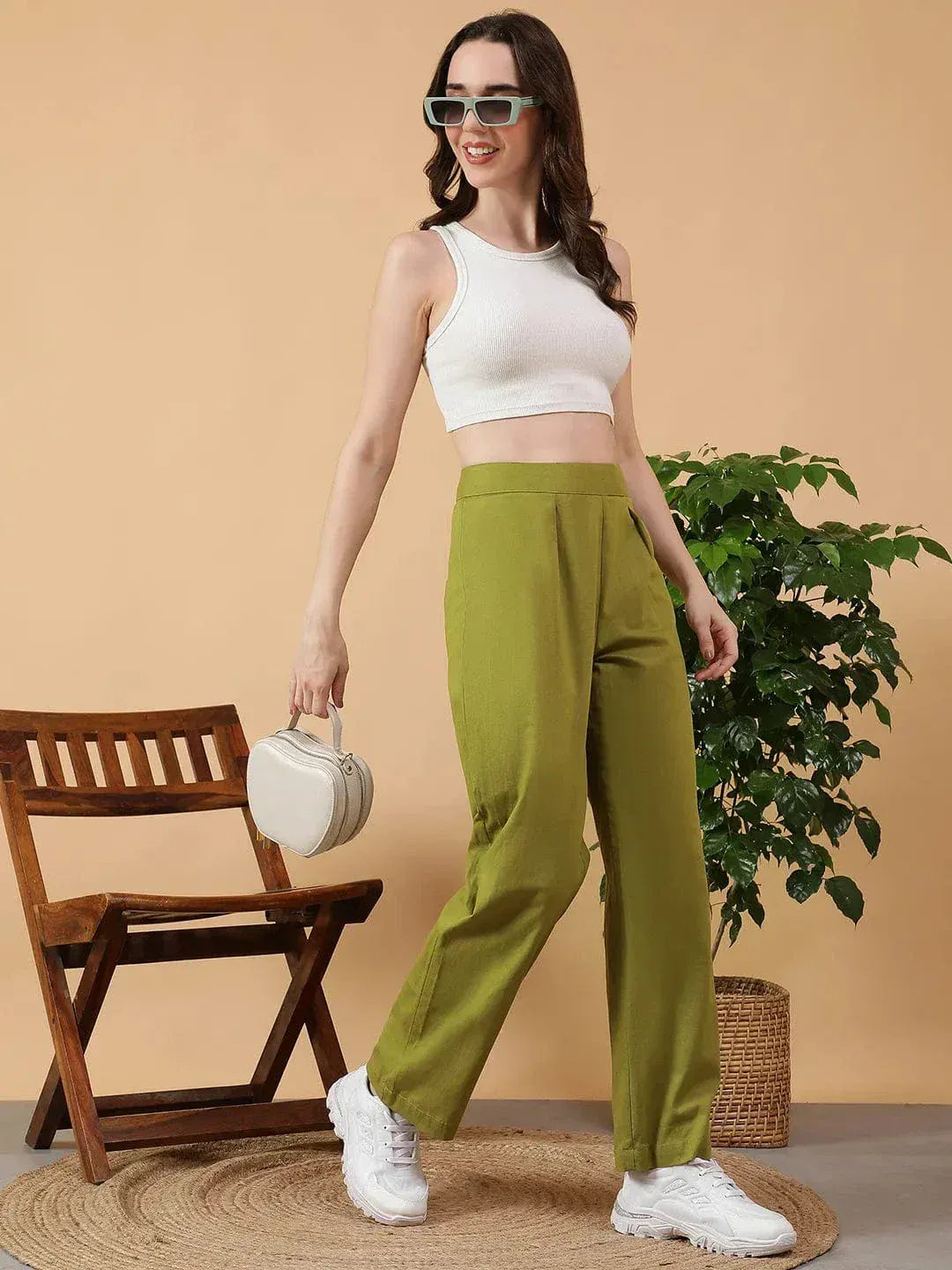 Green Cotton Linen Pant