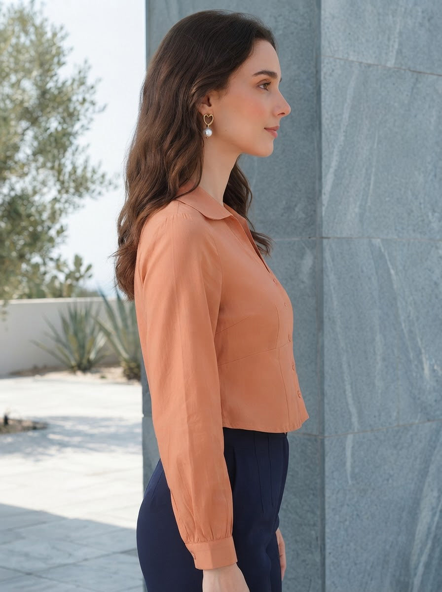 Women Brown Cotton Shirt