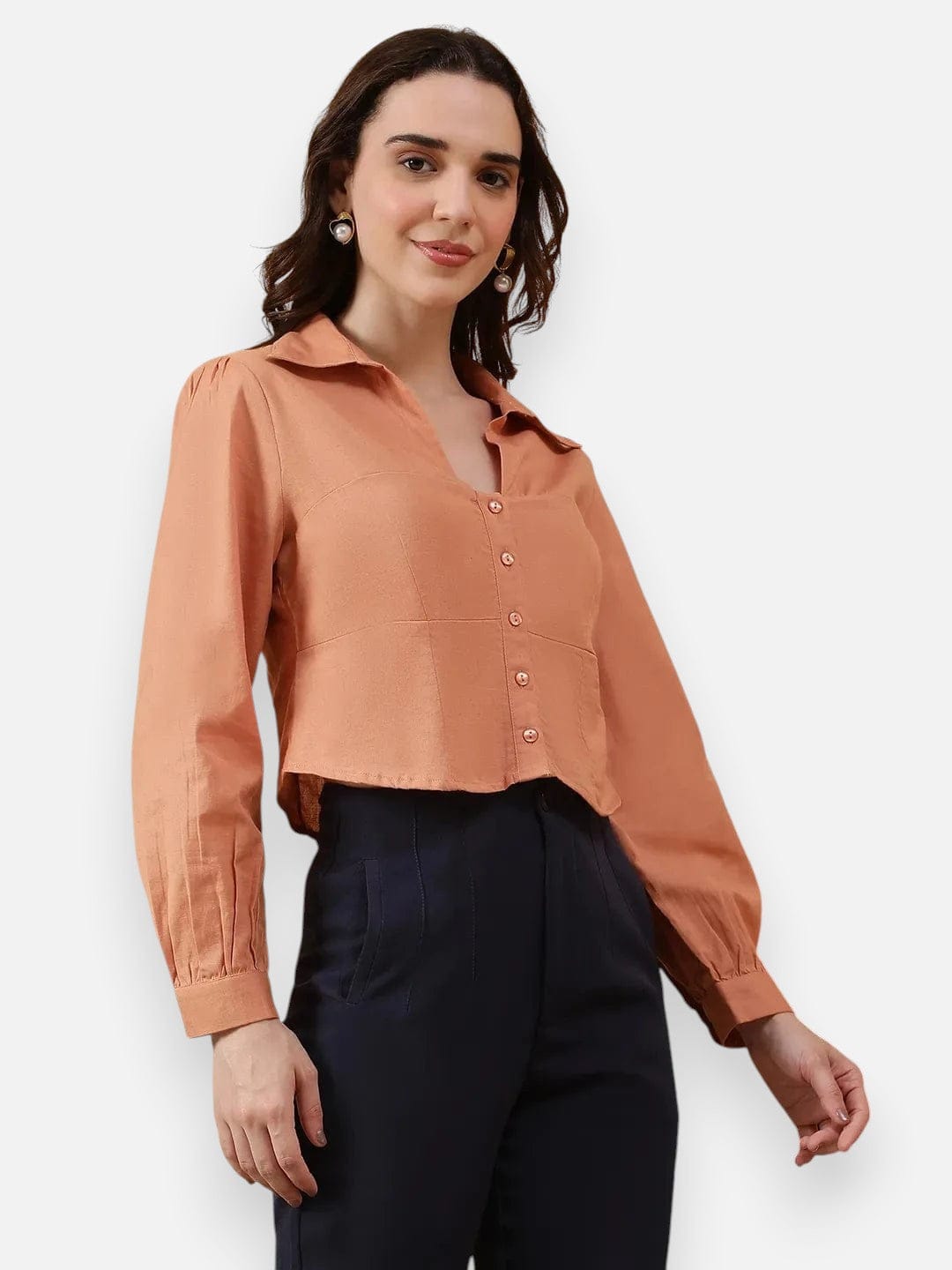 Women Brown Cotton Shirt