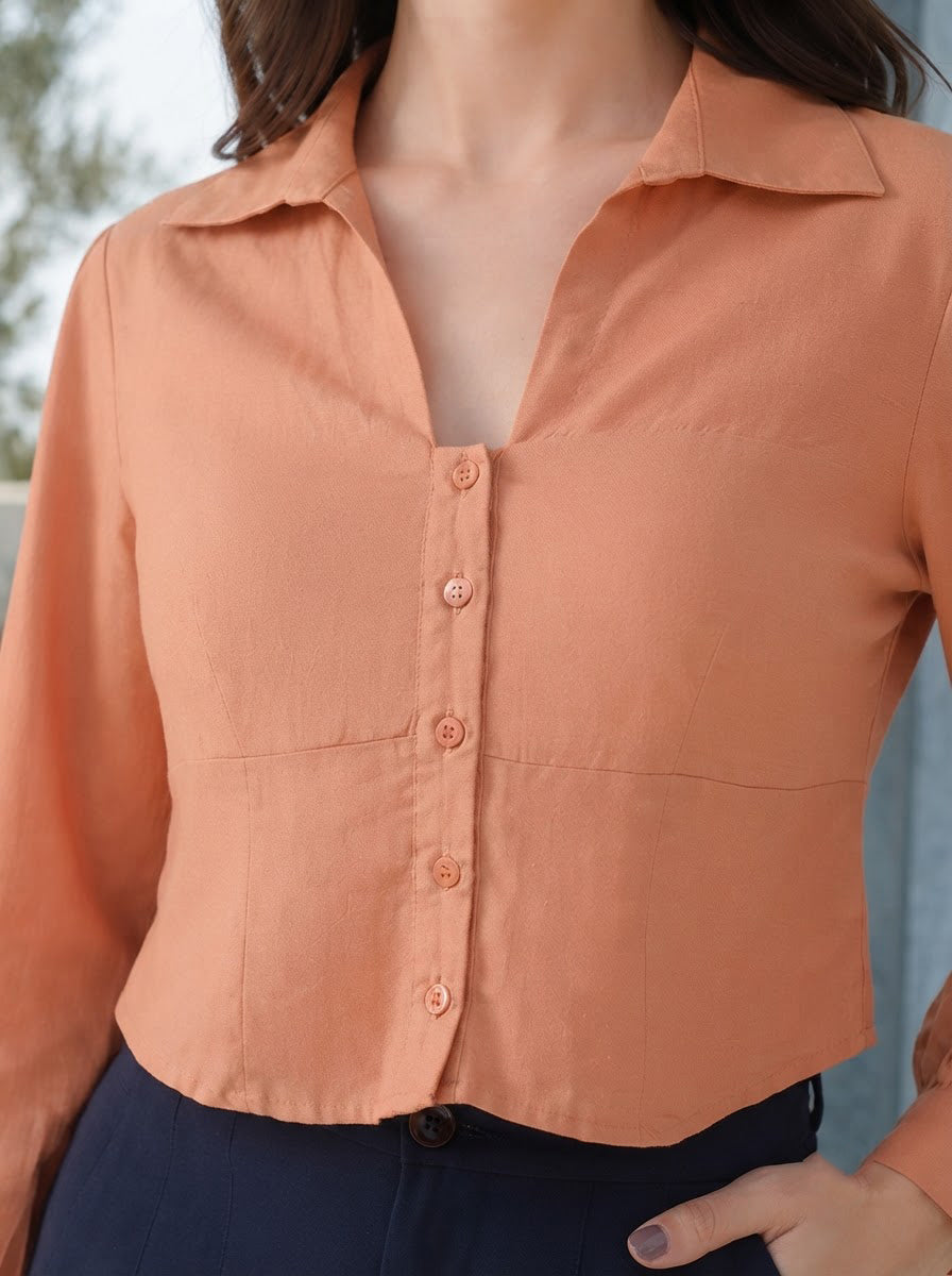 Women Brown Cotton Shirt