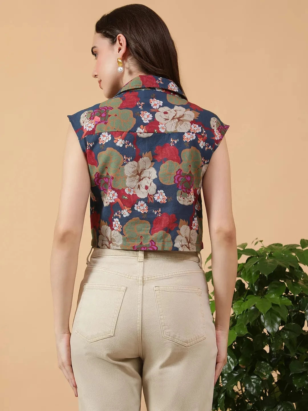 Multicolor Floral Print Cotton Crop Shirt