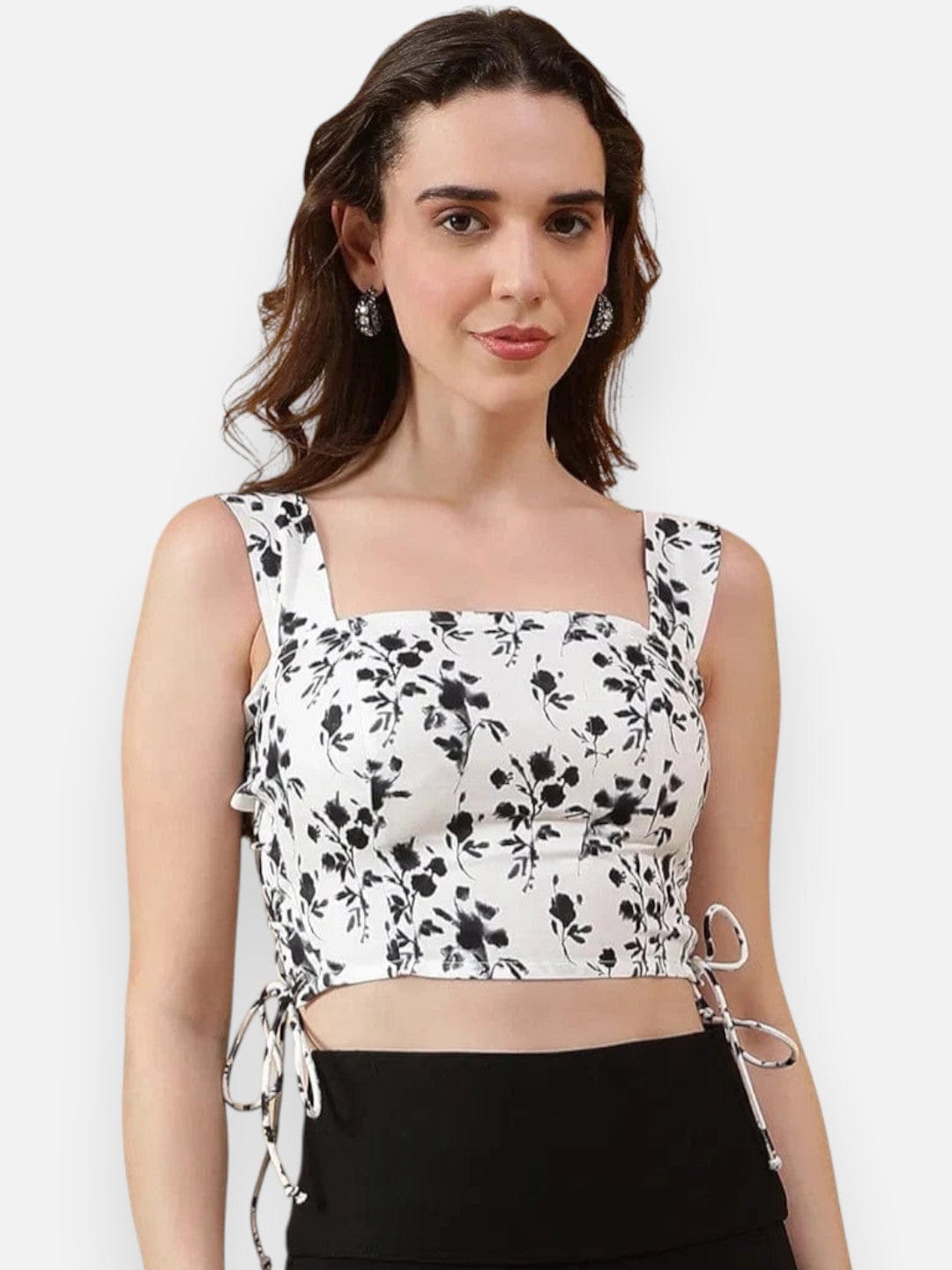 White Floral Print Crop Top