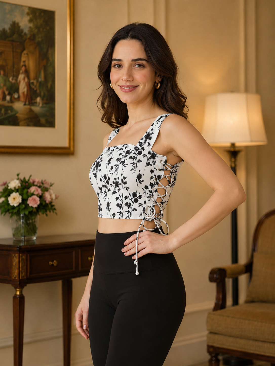 White Floral Print Crop Top