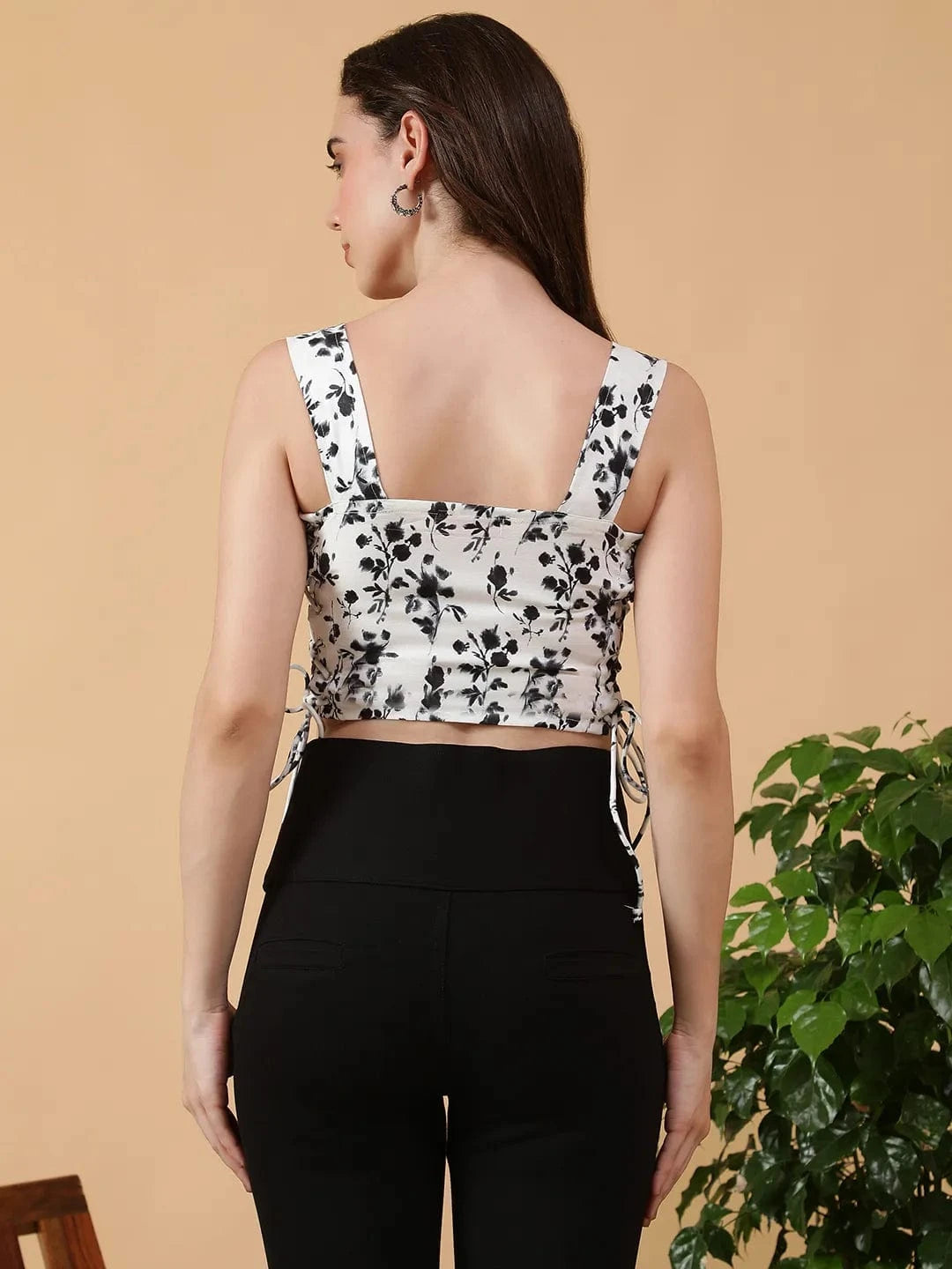 White Floral Print Crop Top