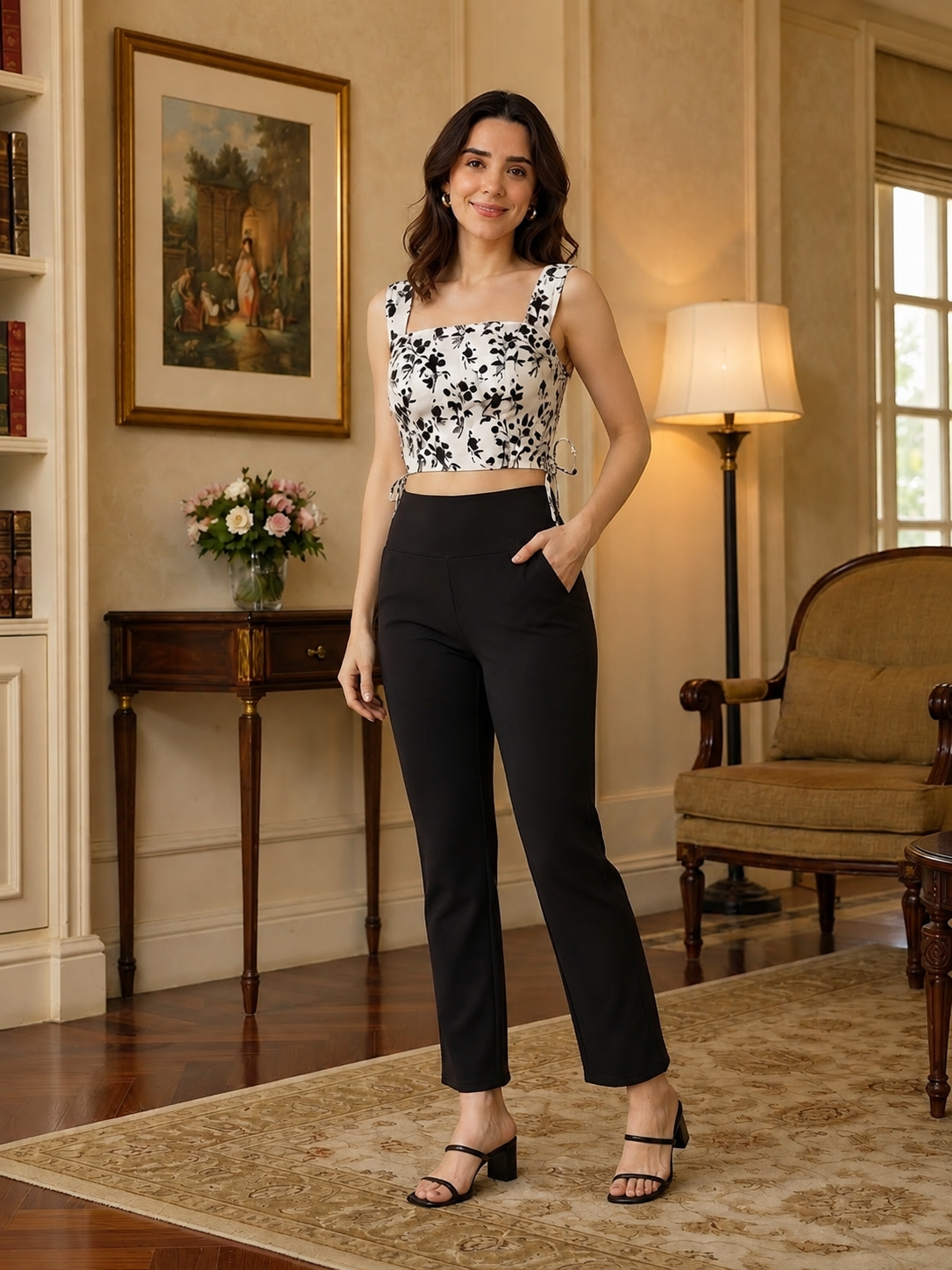 White Floral Print Crop Top