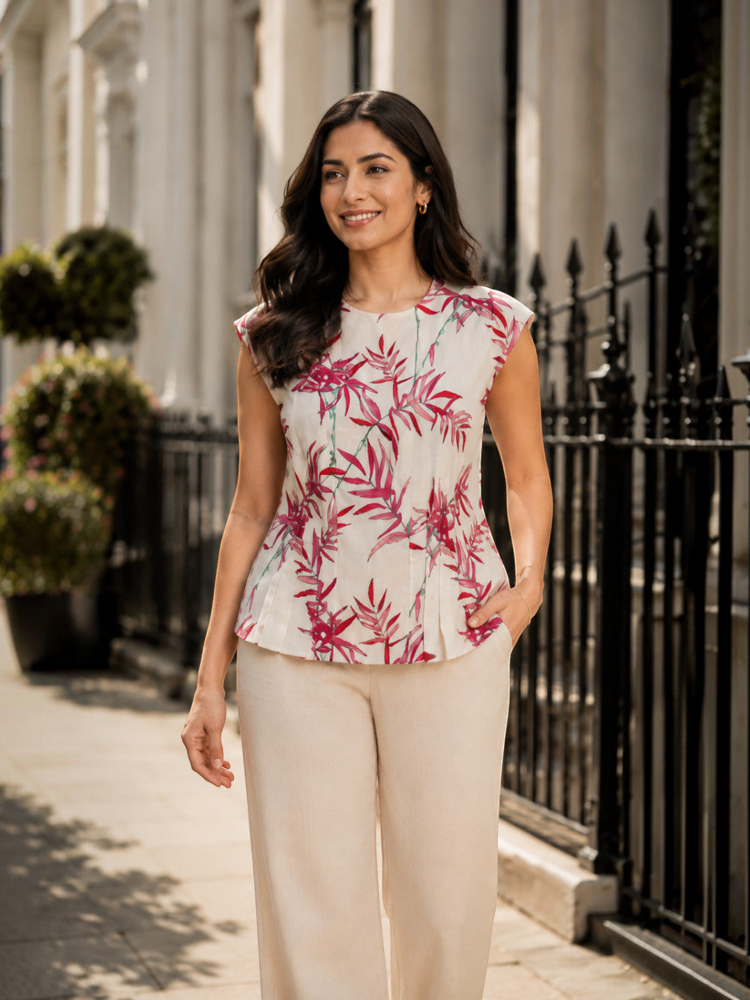 Women White Floral Peplum Top