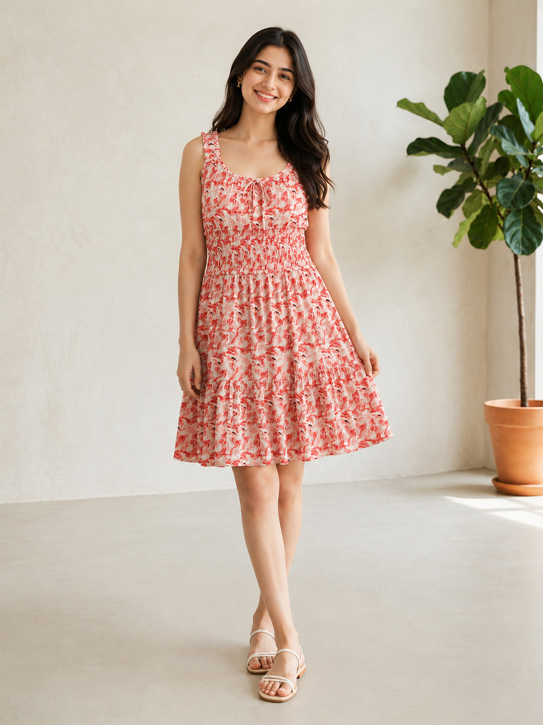 Multicolor Botanical Print Mini Dress