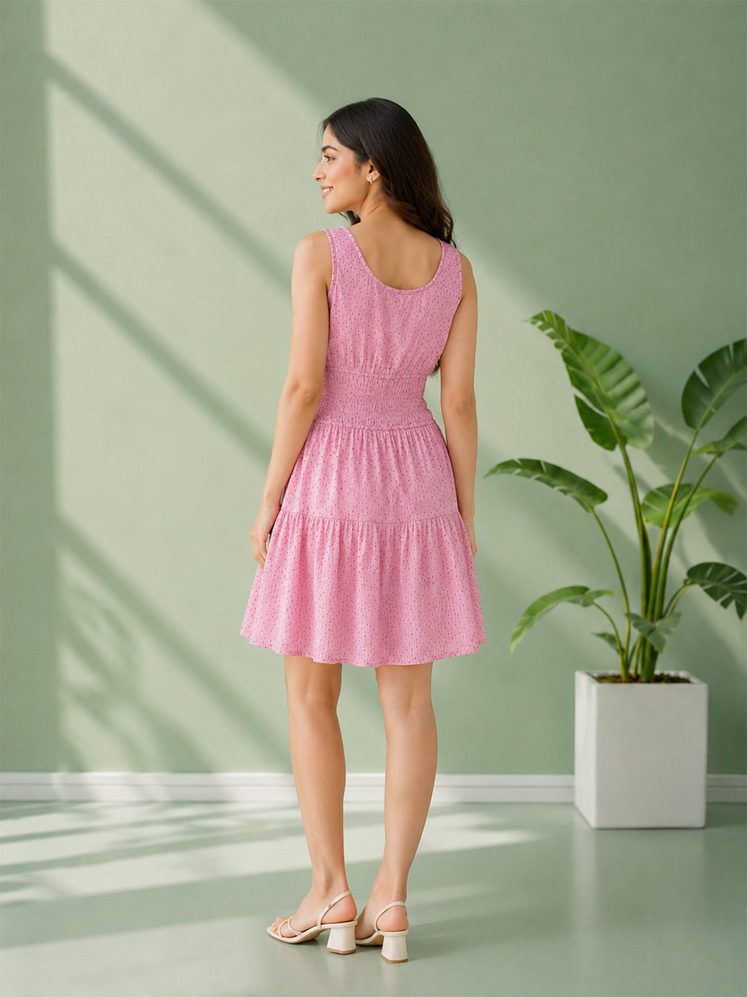 Pink Dot Print Mini Dress