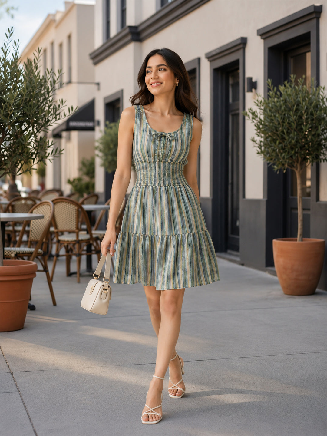 Multicolor Stripe Print Mini Dress