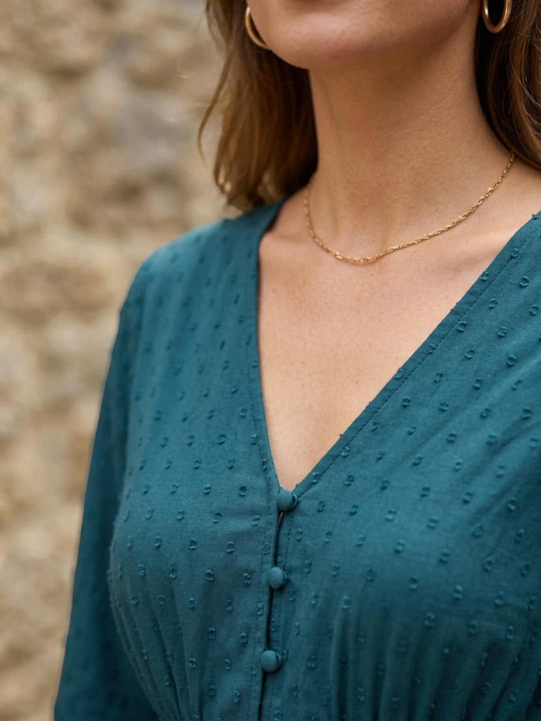 Women Teal Dobby Viscose Dress Oxolloxo