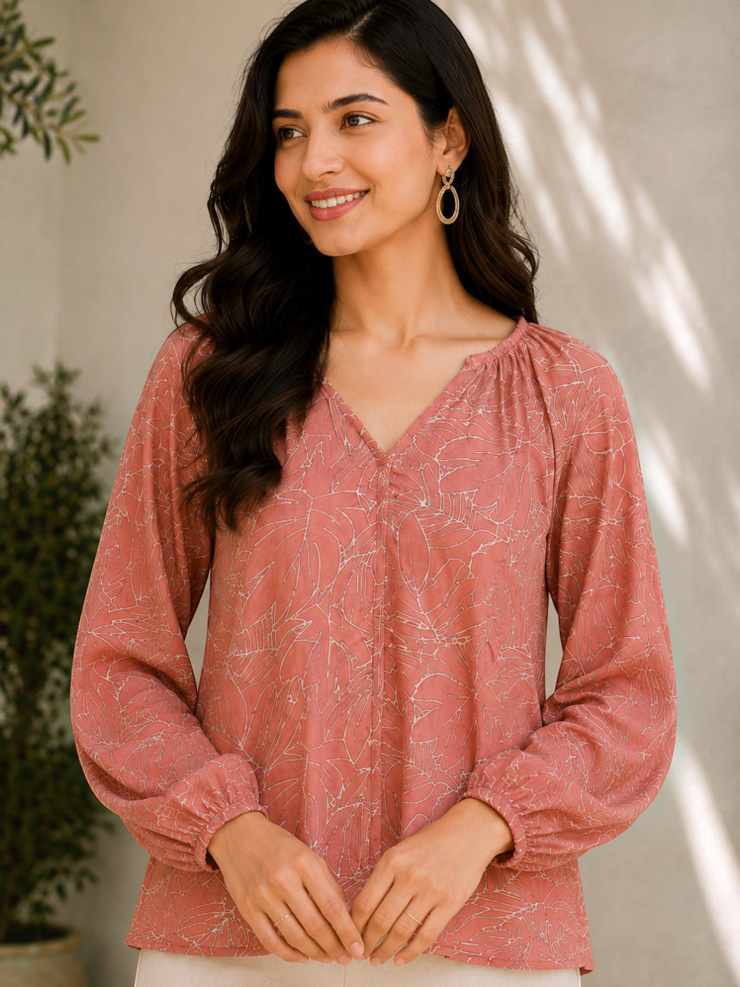Women Peach Floral Print Top
