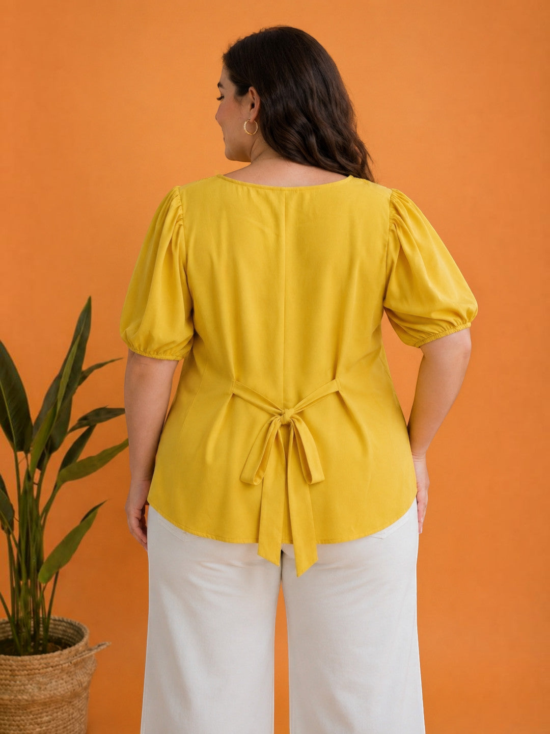 Women Plus Size Yellow Top Oxolloxo