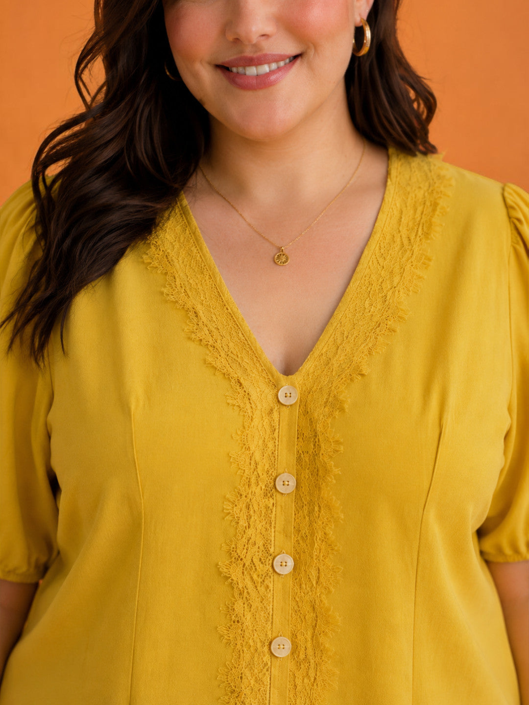 Women Plus Size Yellow Top Oxolloxo