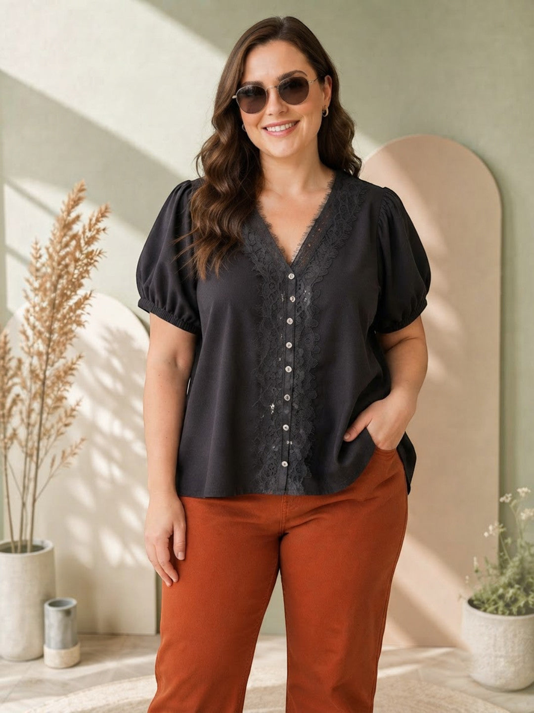 Women Plus Size Black Top Oxolloxo