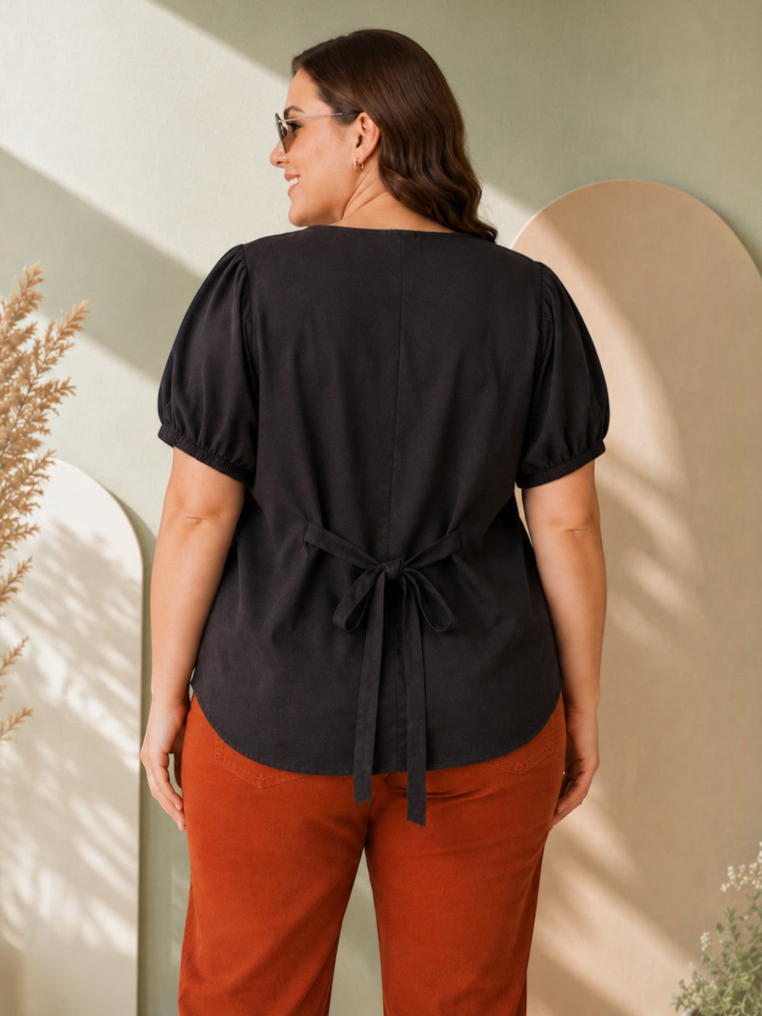 Women Plus Size Black Top Oxolloxo