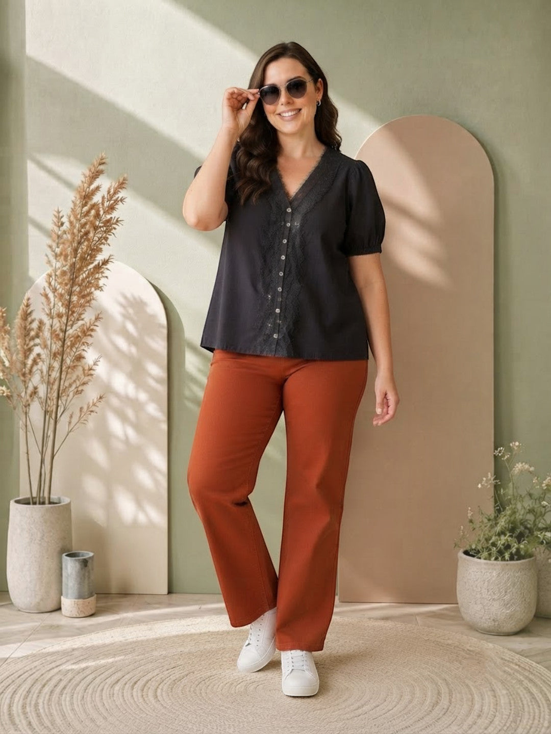 Women Plus Size Black Top Oxolloxo