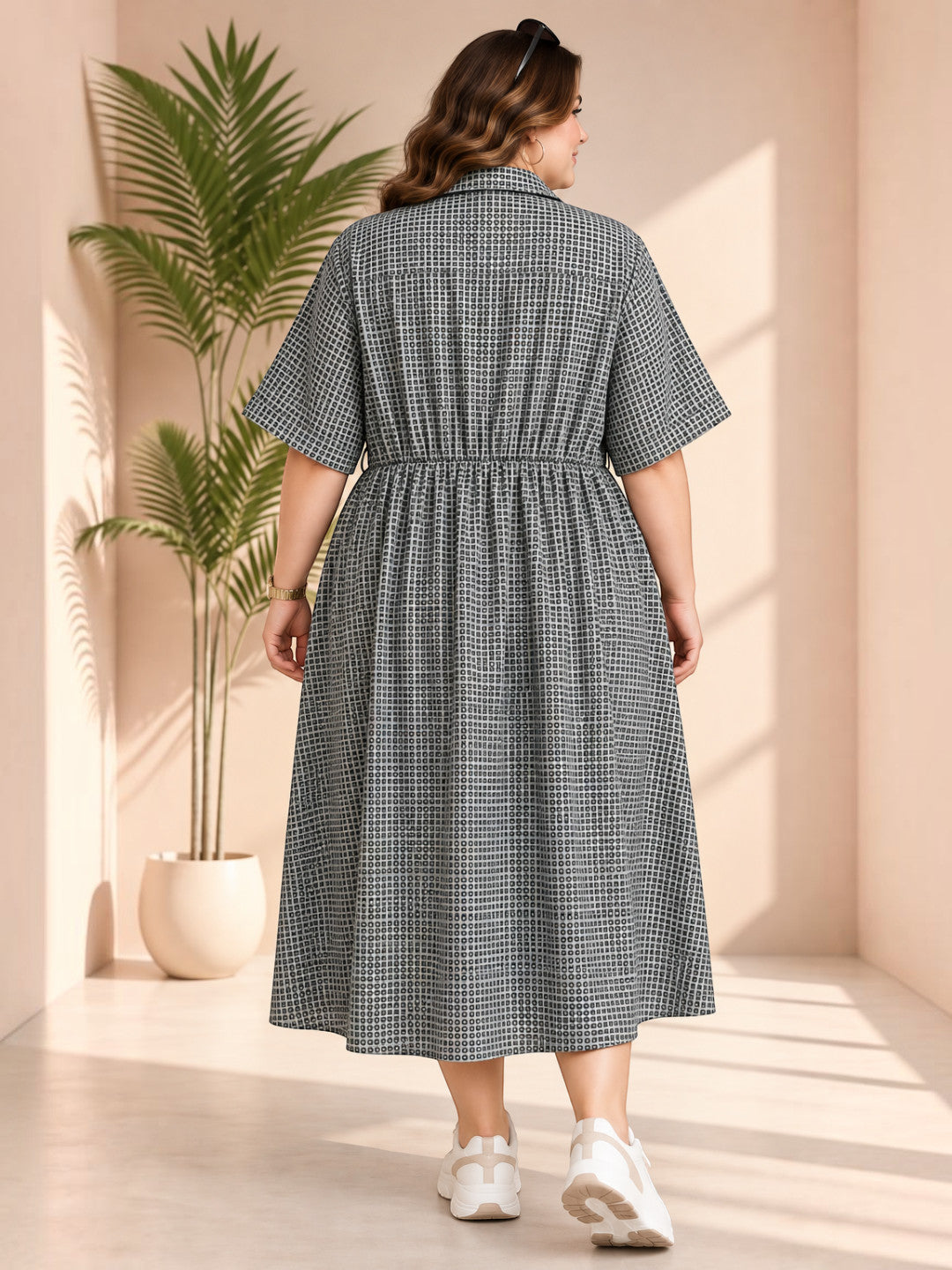 Plus size grey graphic print shirt dress - side view