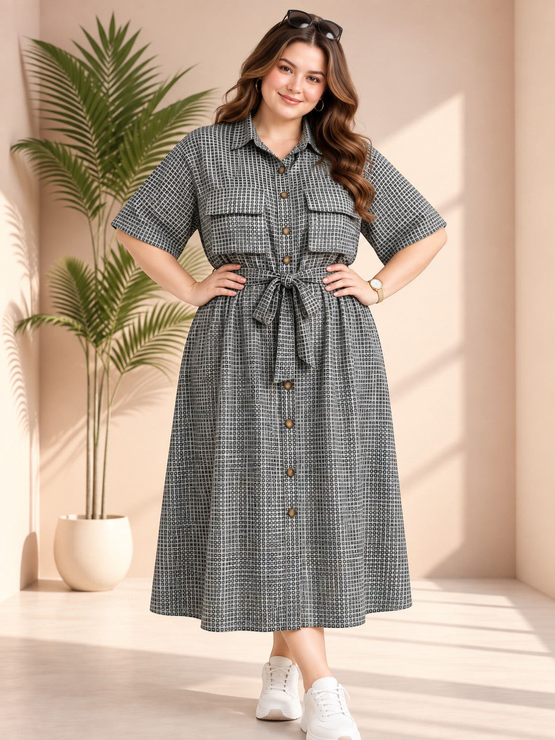 Oxolloxo plus size grey graphic print shirt dress styled look