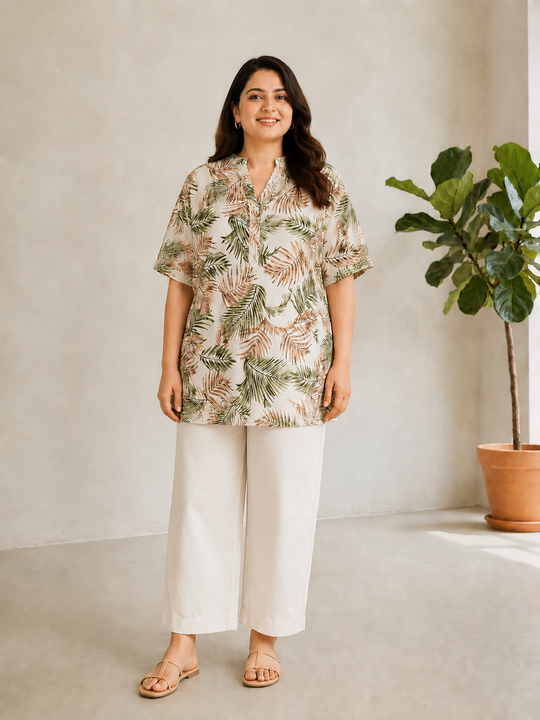 Plus Size Multicolor Tropical Rayon Print Top