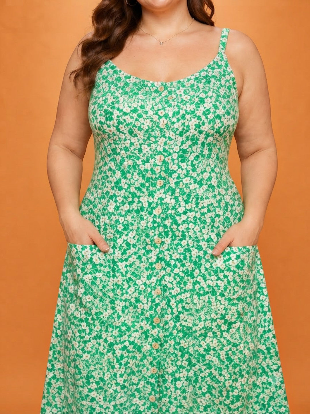 Women Plus Size Green Floral Viscose Dress Oxolloxo