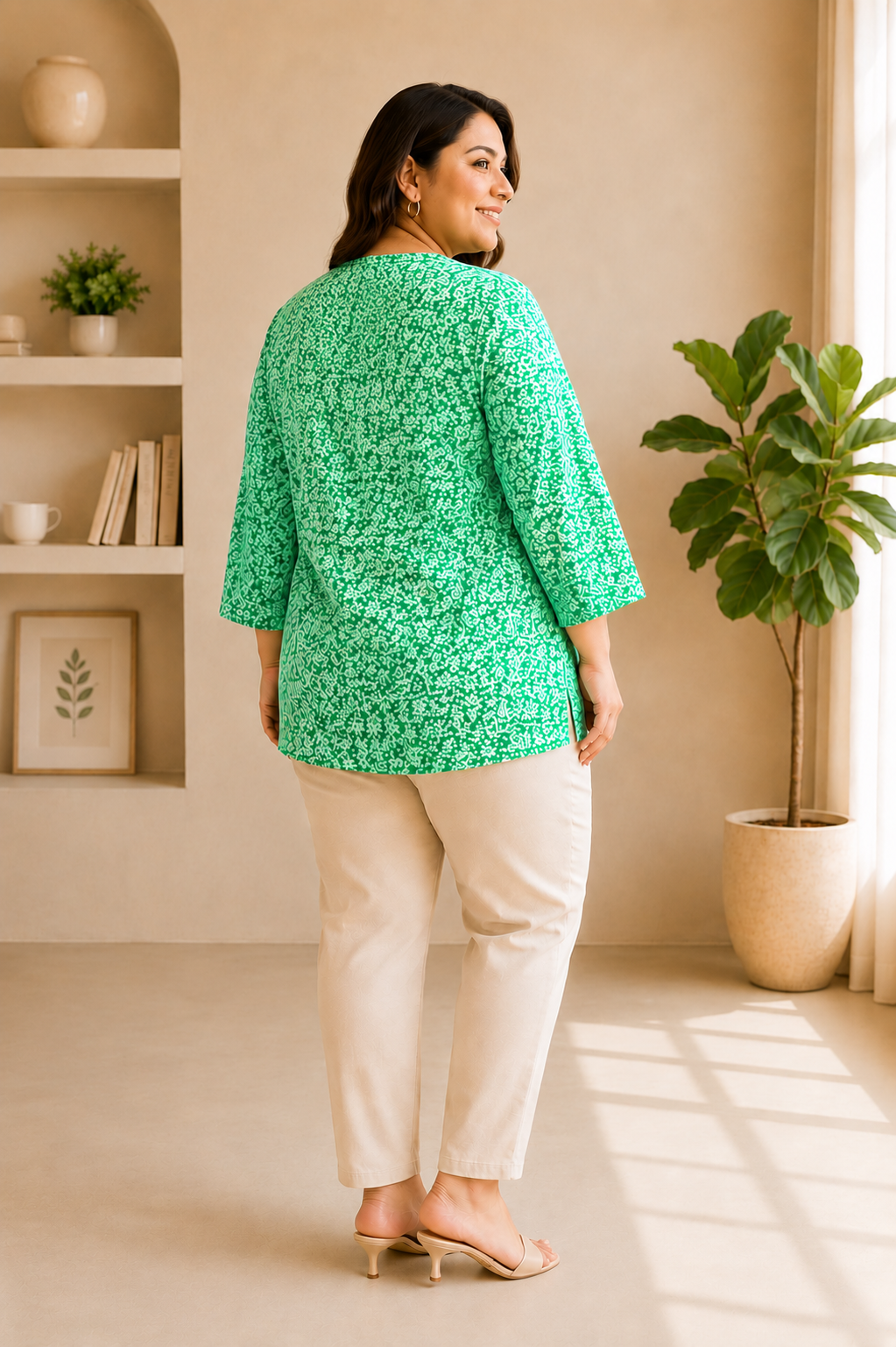 Women Plus Size Green Floral Print Top - Pre Order