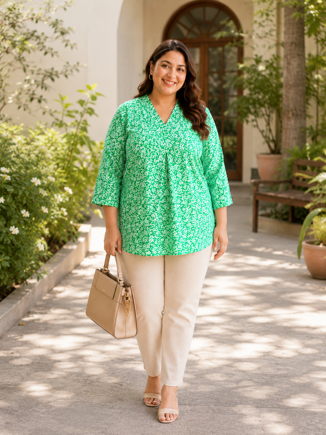 Women Plus Size Green Floral Print Top - Pre Order