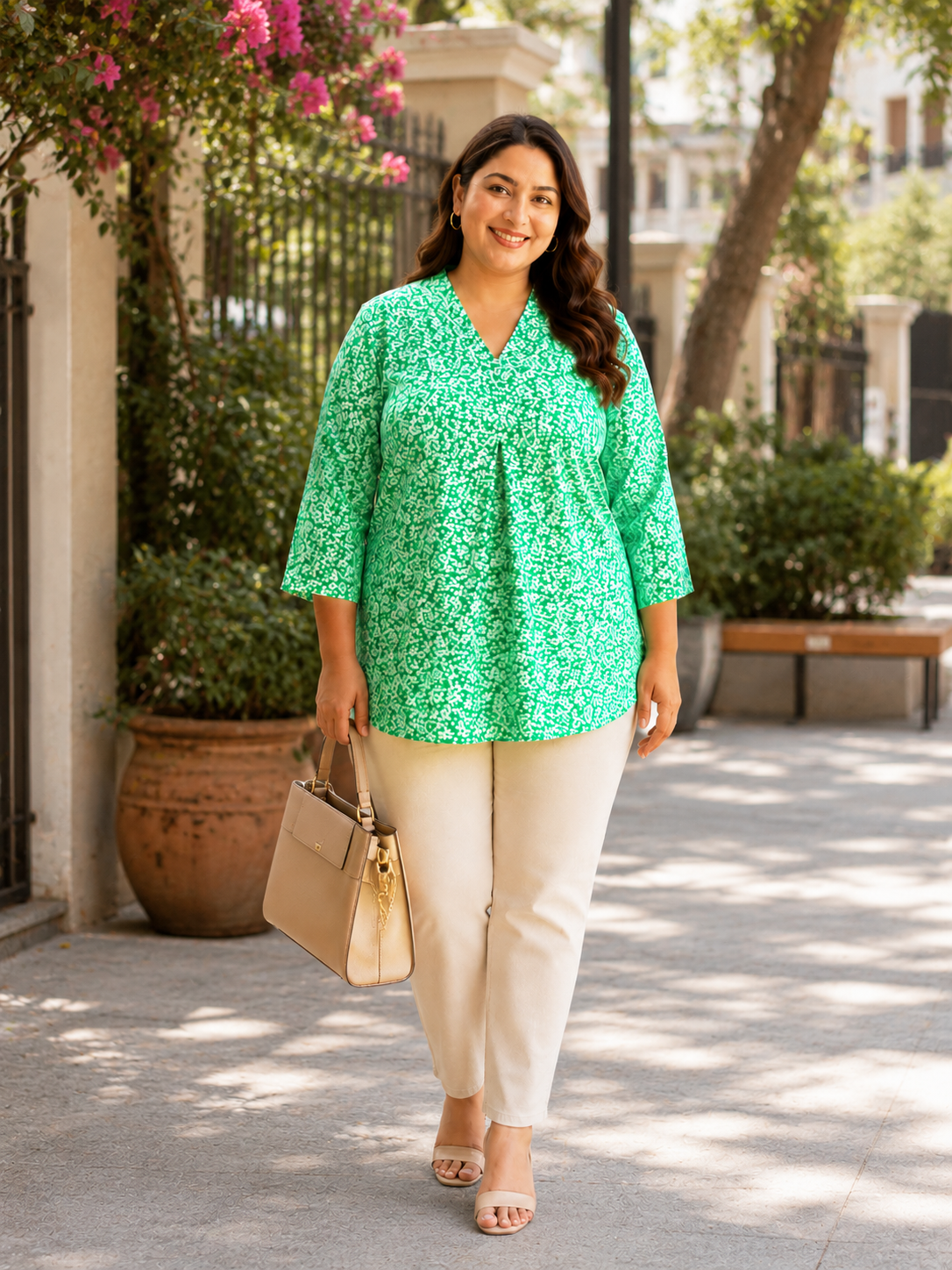 Women Plus Size Green Floral Print Top - Pre Order