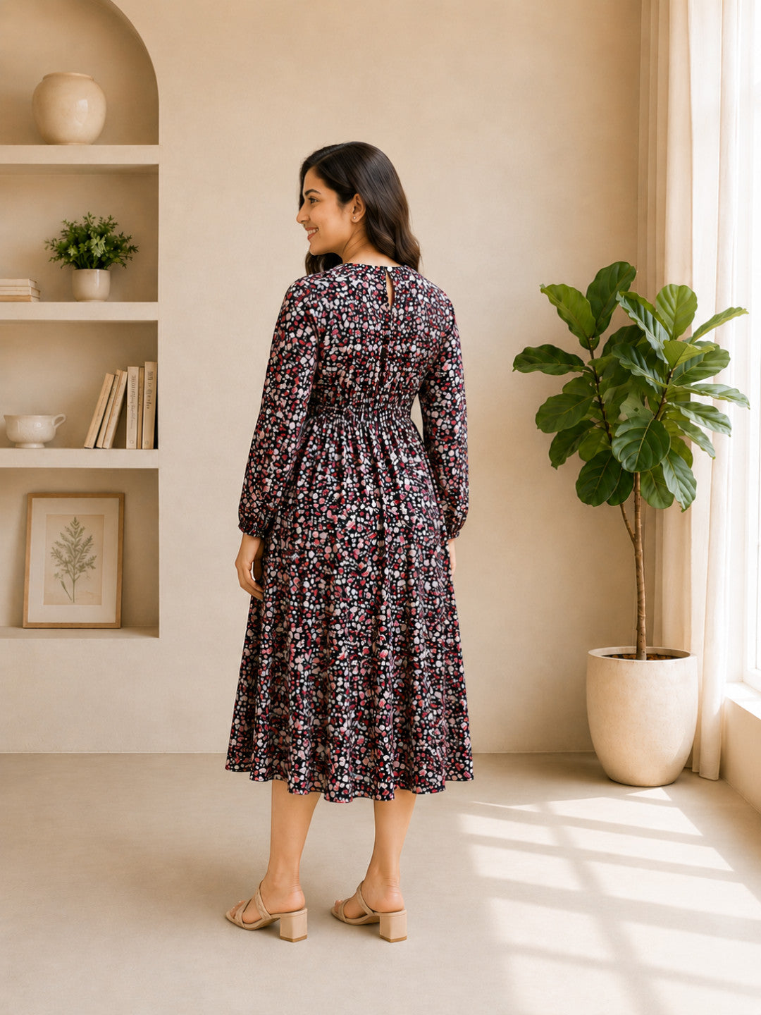 Women Black Floral Maternity Dress