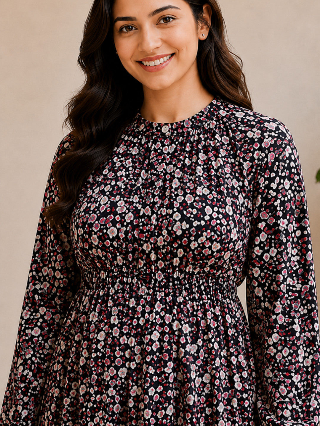 Women Black Floral Maternity Dress