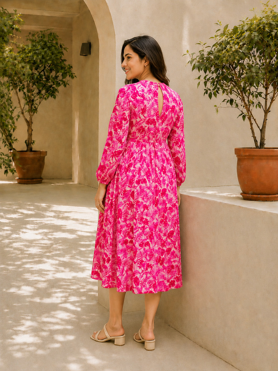 Women Pink Floral Maternity Dress