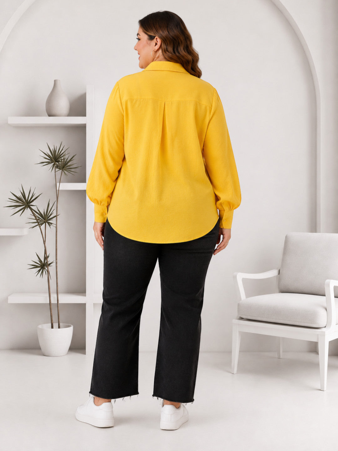 Women Plus Size Yellow Shirt Oxolloxo