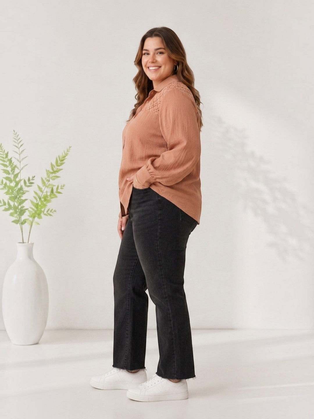 Women Plus Size Beige Shirt Oxolloxo