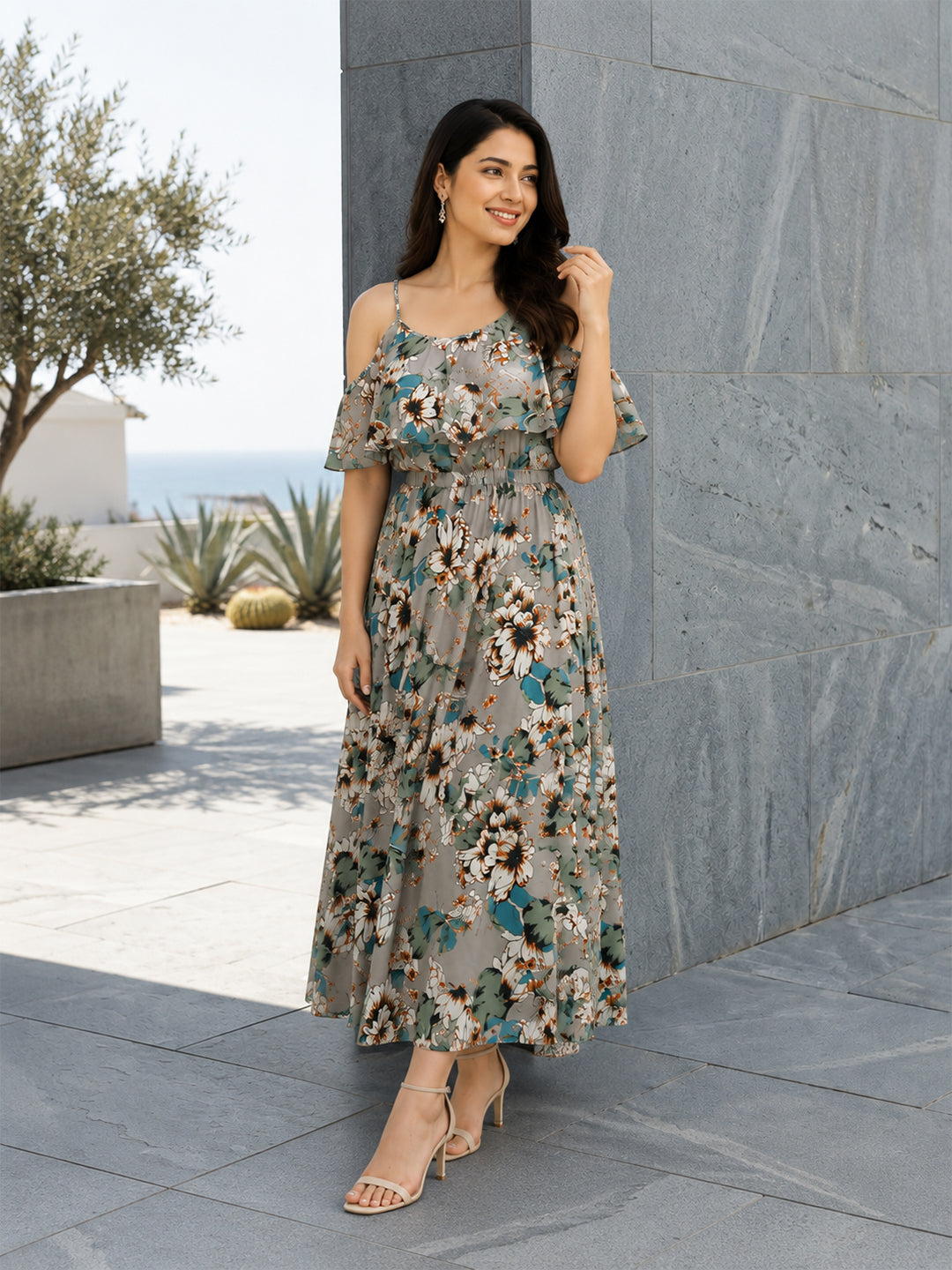 Multicolor Floral Print Maxi Dress
