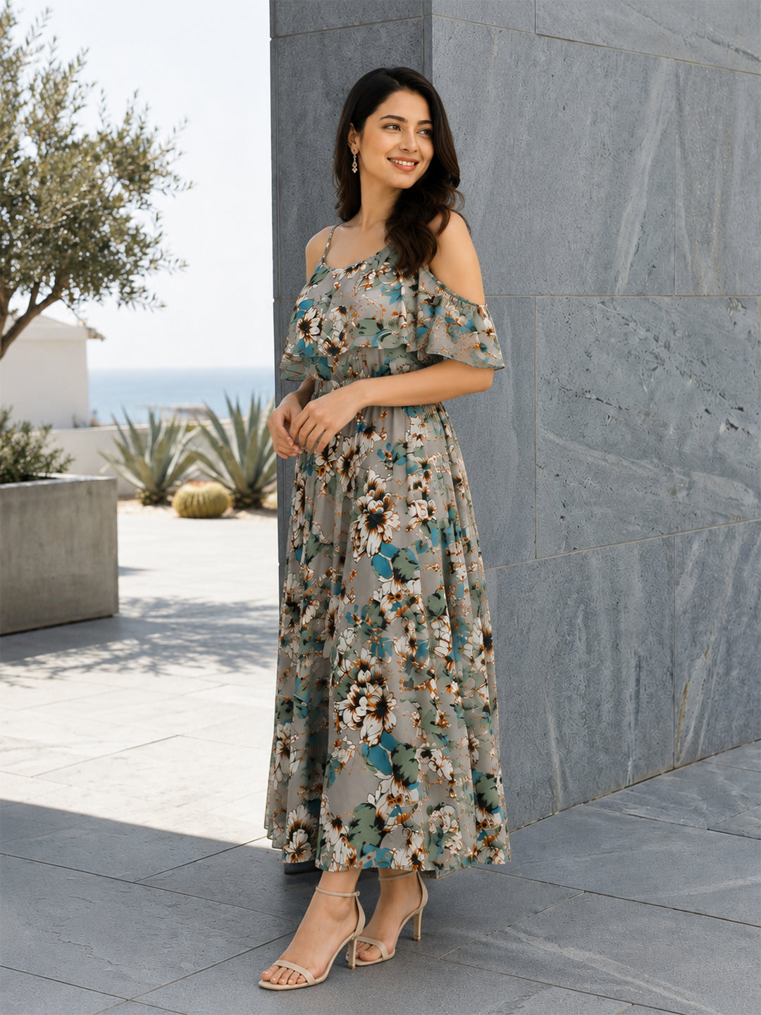 Multicolor Floral Print Maxi Dress