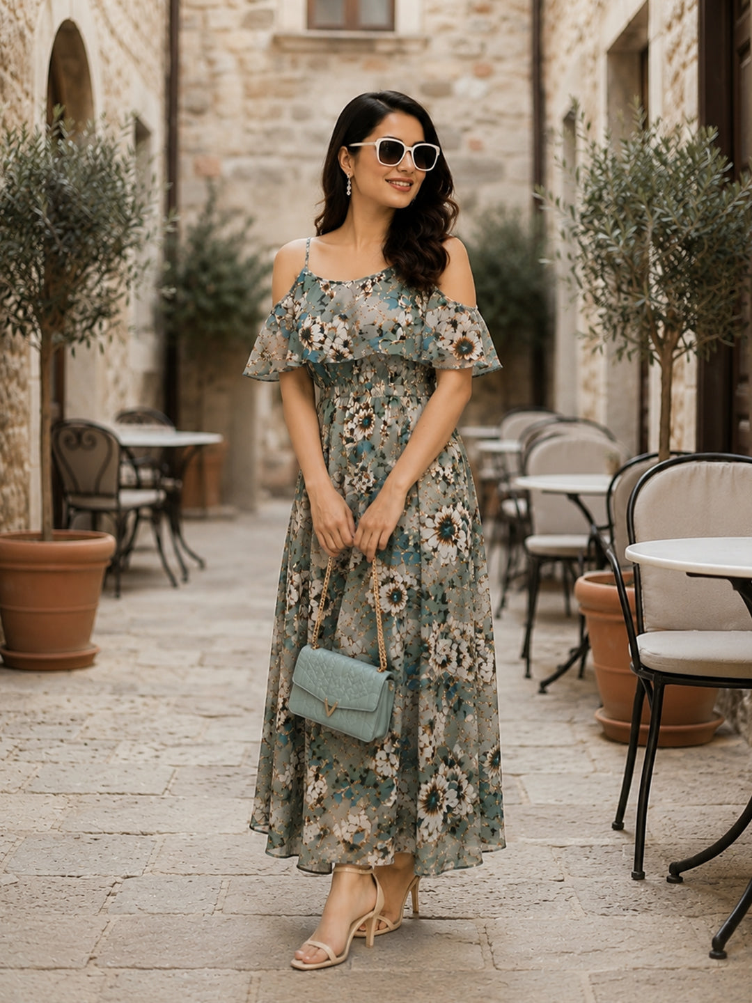 Multicolor Floral Print Maxi Dress