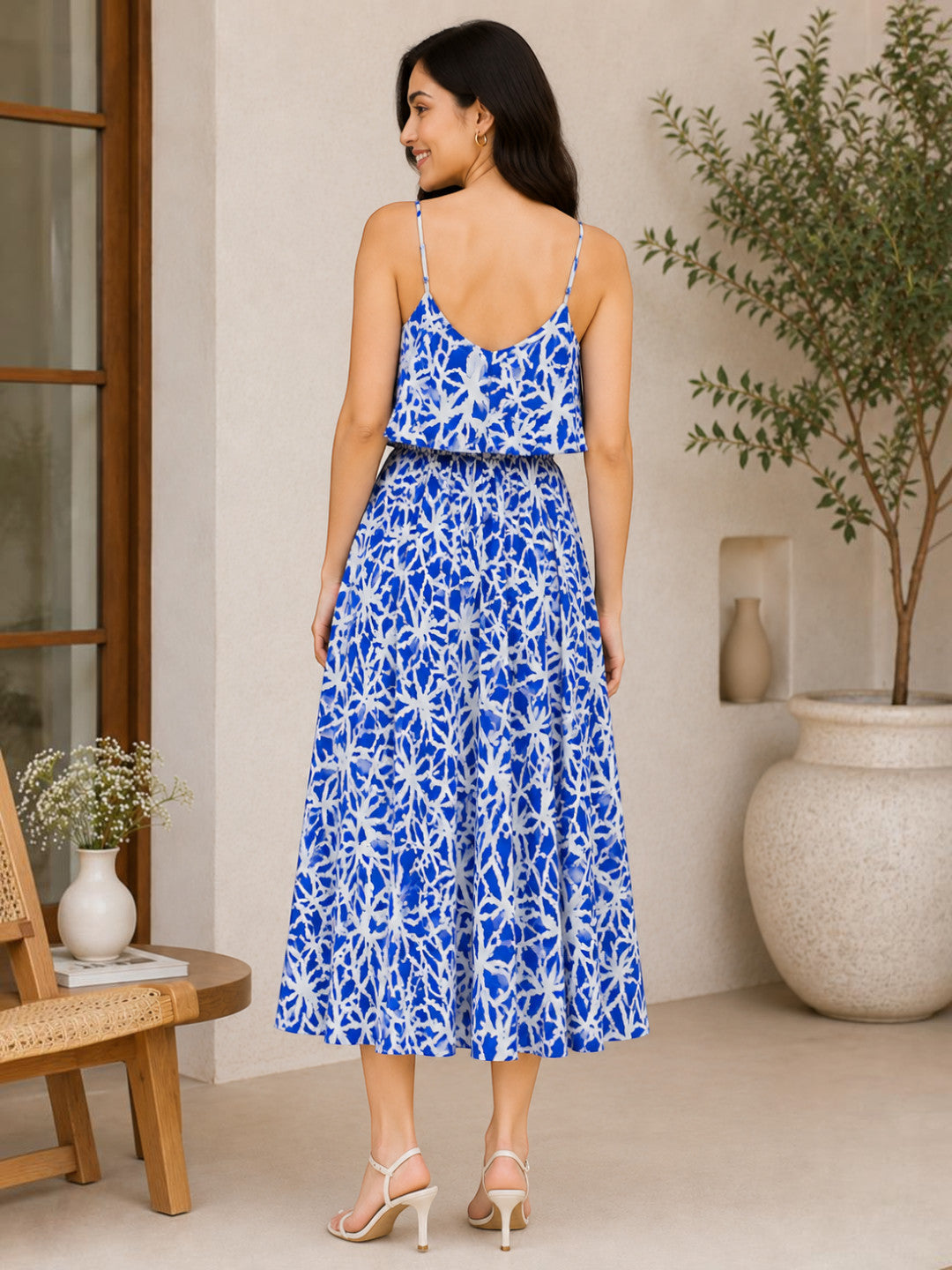Blue Abstract Print Maxi Dress